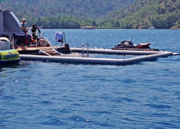 Open water protected swimming boat-side